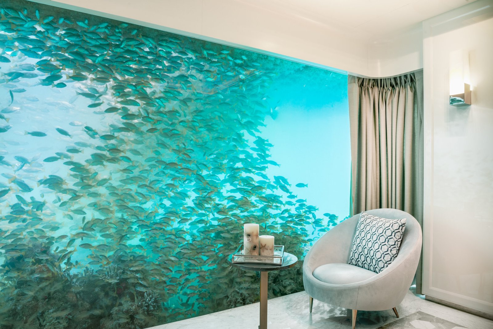 Floating Seahorse Aquarium in living room view High Resolution photo